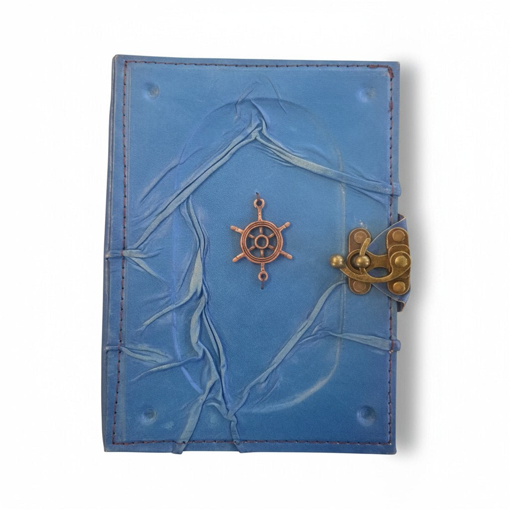 Renkli Hakiki Koyun Derisi Şamua Kağıt Defter | Kabartmalı Çerçeve Kıvrıklı | Antik Metal Döküm | Gemi Dümeni