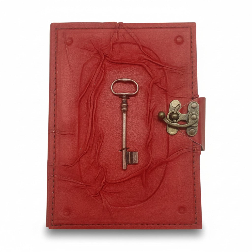 Renkli Hakiki Koyun Derisi Şamua Kağıt Defter | Kabartmalı Çerçeve Kıvrıklı | Antik Metal Döküm | Antika Han Anahtarı
