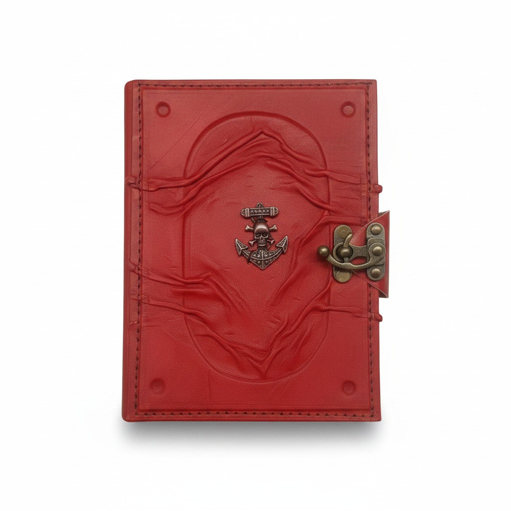 Renkli Hakiki Koyun Derisi Şamua Kağıt Defter | Kabartmalı Çerçeve Kıvrıklı | Antik Metal Döküm | Kurukafalı Çapa