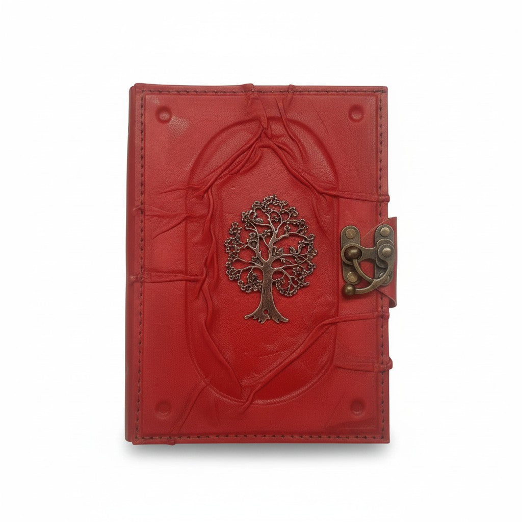 Renkli Hakiki Koyun Derisi Şamua Kağıt Defter | Kabartmalı Çerçeve Kıvrıklı | Antik Metal Döküm | Sincaplı Hayat Ağacı