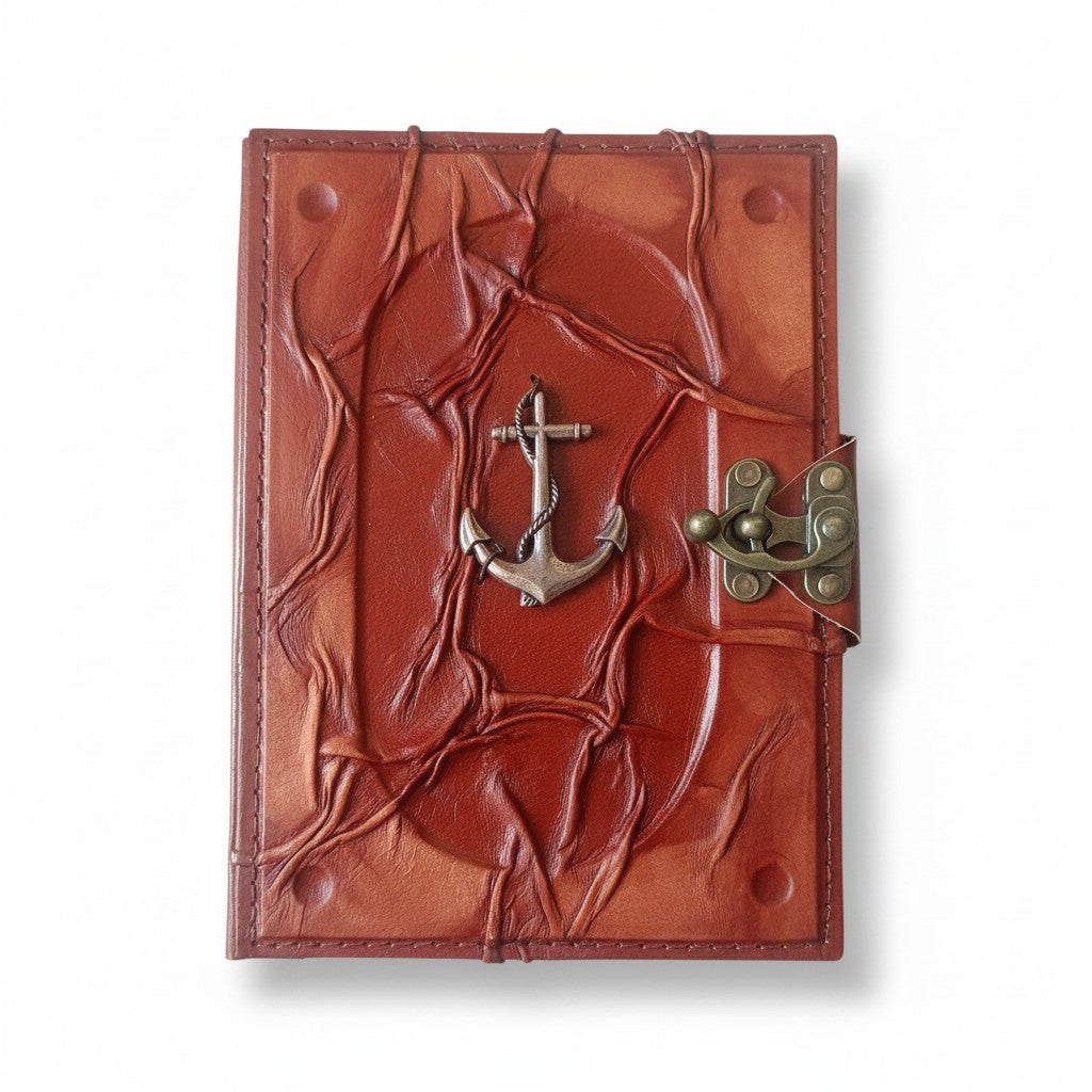 Renkli Hakiki Koyun Derisi Şamua Kağıt Defter | Kabartmalı Çerçeve Kıvrıklı | Antik Metal Döküm | Klasik Çapa