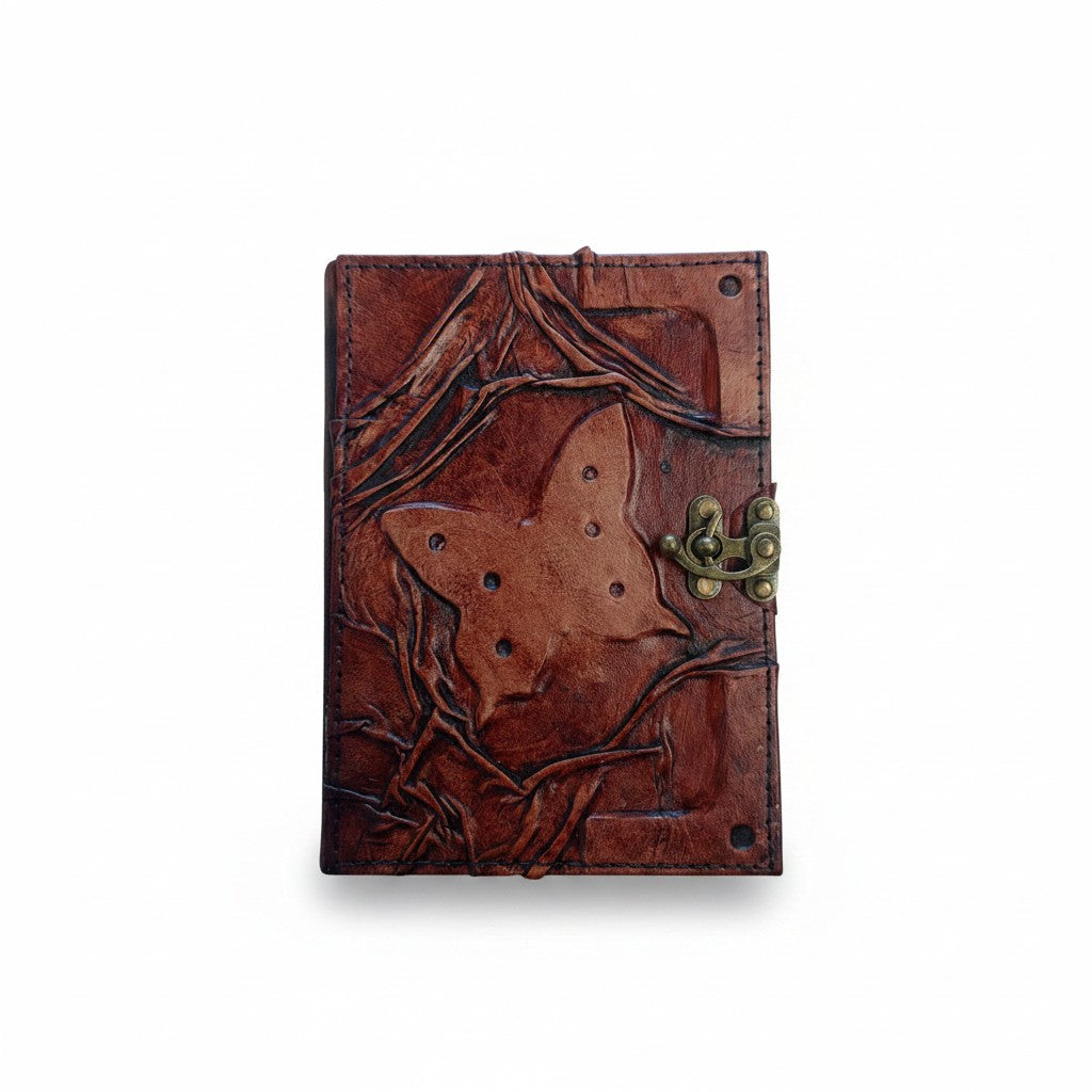 Hakiki Koyun Derisi Şamua Kağıt Defter | Kabartmalı Kıvrıklı | Deri Rölyef | Kabartma Kelebek