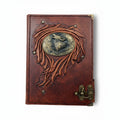 Genuine Sheepskin Leather Journal, Blank Chamois Paper | Up Wrinkled | Antique Resin Motif | Wolf Head