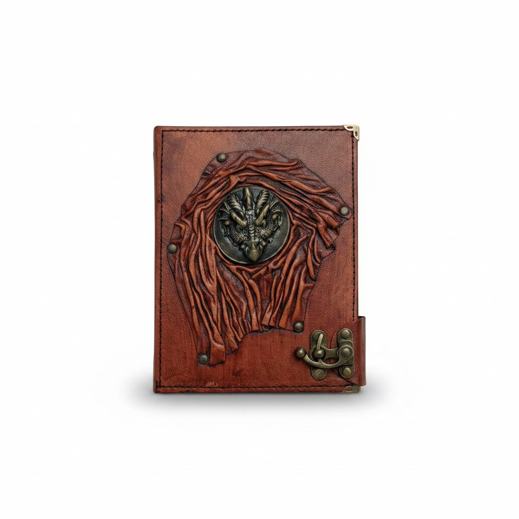 Genuine Sheepskin Leather Journal, Blank Chamois Paper | Up Wrinkled | Antique Resin Motif | 3D Mythical Dragon