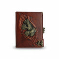 Genuine Sheepskin Leather Journal, Blank Chamois Paper | Up Wrinkled | Antique Resin Motif | Gothic Roaring Dragon Head