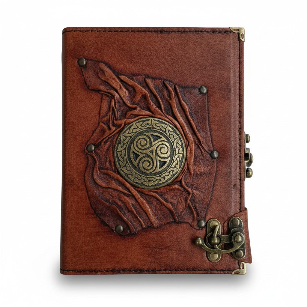 Genuine Sheepskin Leather Journal, Blank Chamois Paper | Up Wrinkled | Antique Resin Motif | Celtic Knot