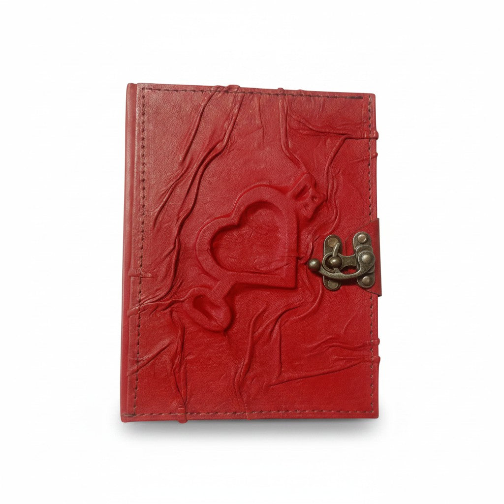 Renkli Hakiki Koyun Derisi Şamua Kağıt Defter | Kabartmalı Kıvrıklı | Deri Rölyef | Kabartma Kesişen Kalpler