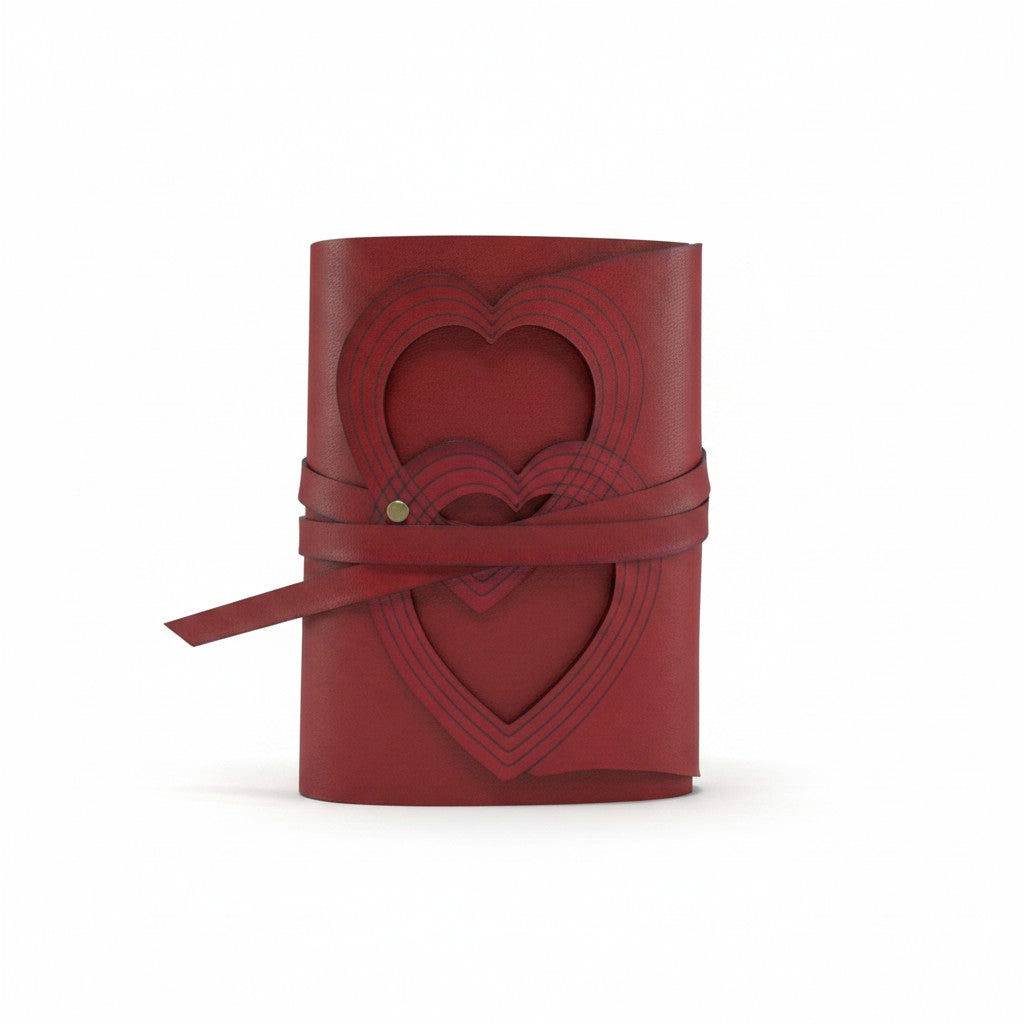 Genuine Red Sheepskin Leather Journal, Blank Chamois Paper | Laser Cut Wrap-Around Cover | InterPadlocking Infinity Hearts | Small