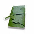 Genuine Green Sheepskin Leather Journal, Blank Chamois Paper | Laser Cut Wrap-Around Cover | Plane Leaves Engraved | Small