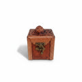Hakiki Deri Ahşap Mücevher Kutusu | 3D Deri Rölyef Gotik Yüz | 8x8cm