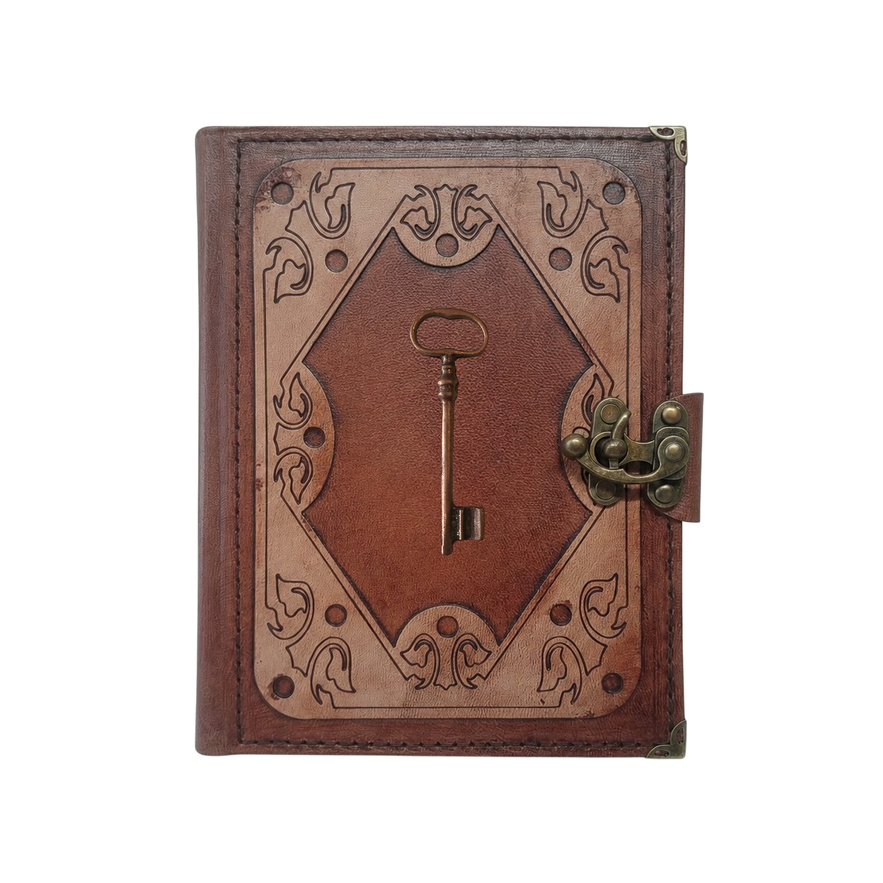 Hakiki Koyun Derisi Şamua Kağıt Defter | Katmanlı Çerçeve | Antik Metal Döküm | Antika Han Anahtarı