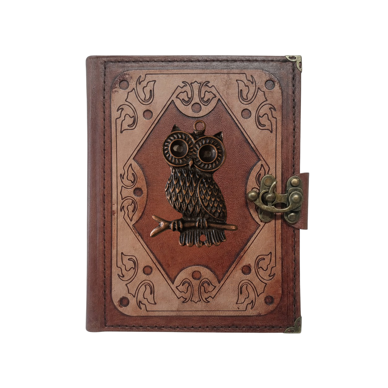 Hakiki Koyun Derisi Şamua Kağıt Defter | Katmanlı Çerçeve | Antik Metal Döküm | Dalda Baykuş