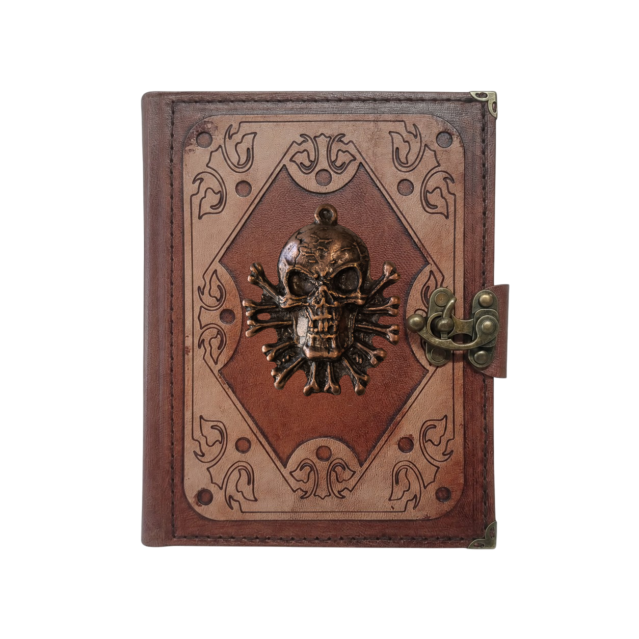 Hakiki Koyun Derisi Şamua Kağıt Defter | Katmanlı Çerçeve | Antik Metal Döküm | Kemikli Kurukafa