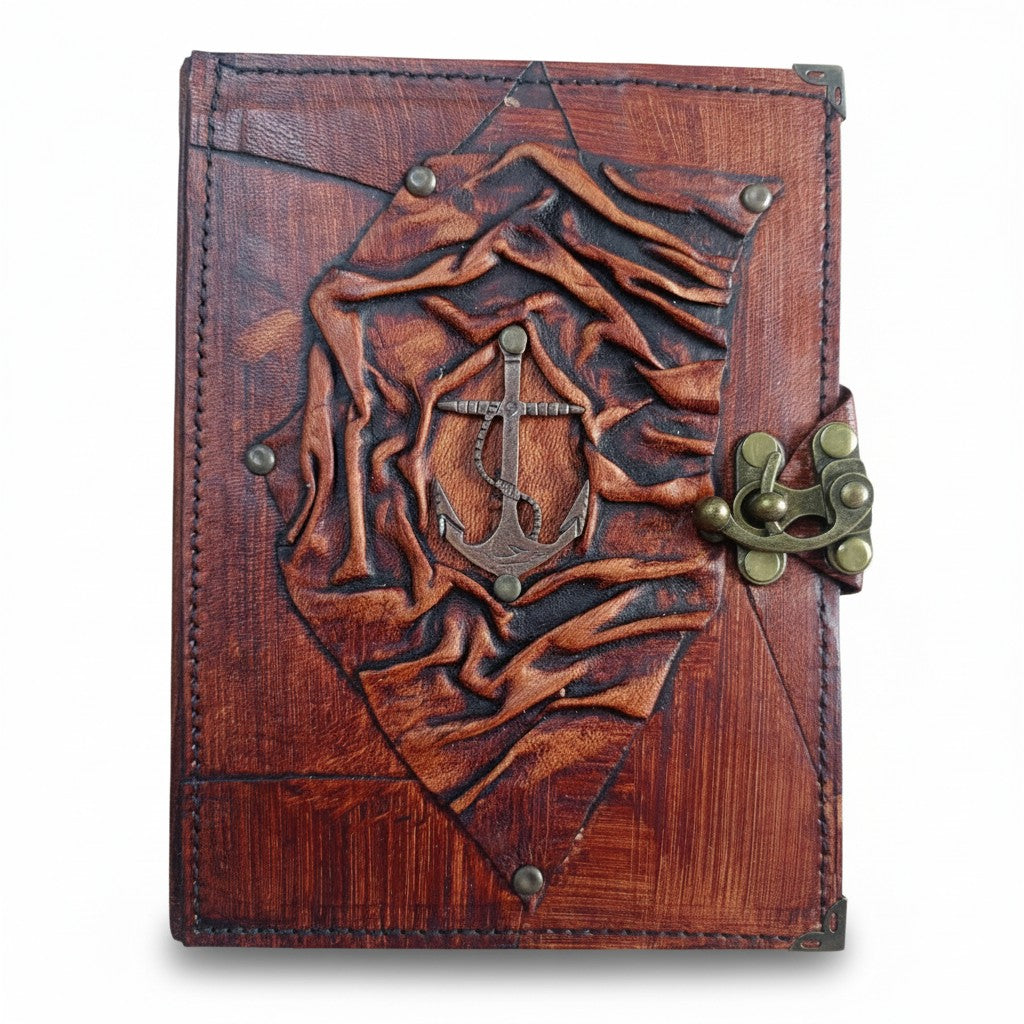Hakiki Koyun Derisi Şamua Kağıt Defter | Üst Kıvrıklı | Antik Metal Döküm | Klasik Çapa