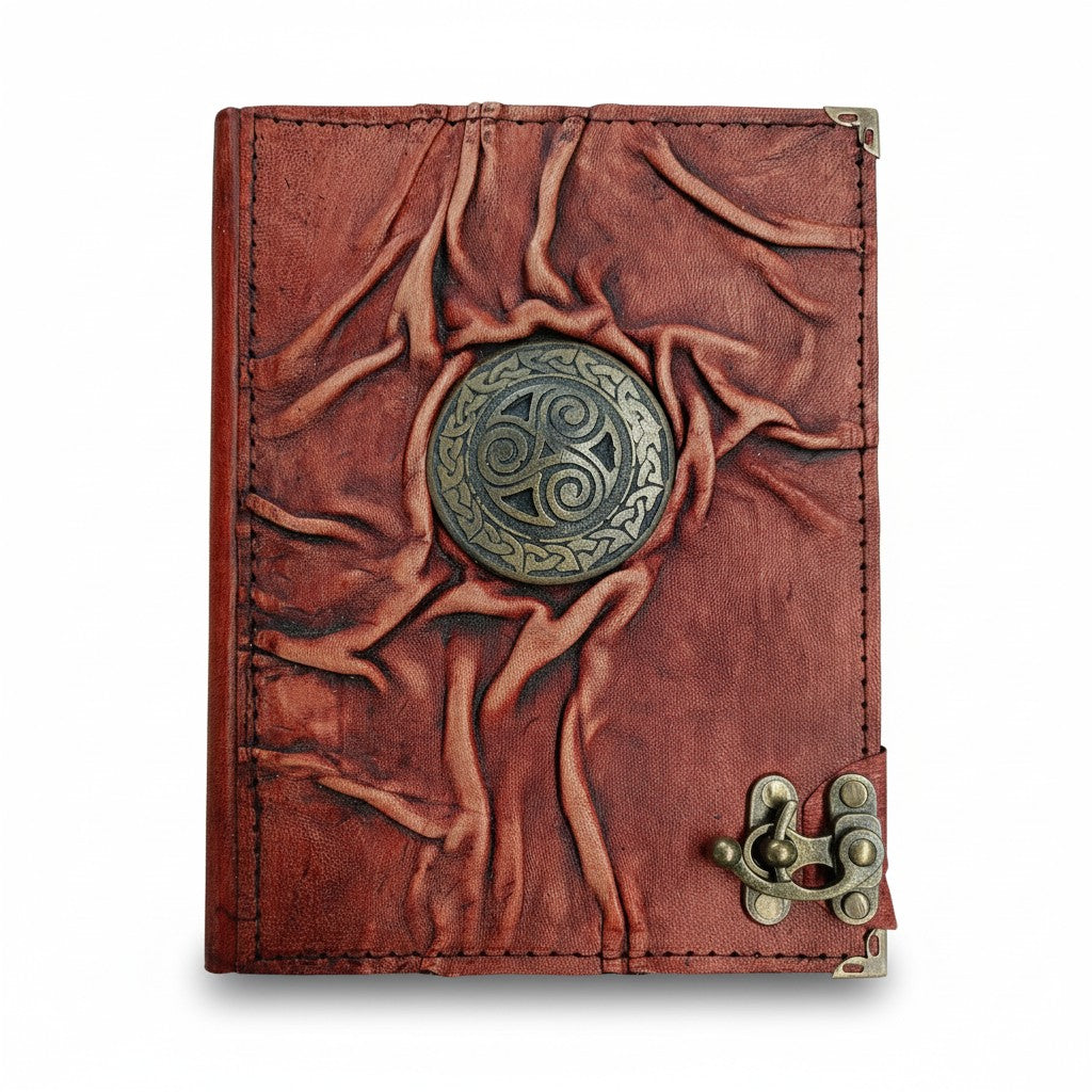 Hakiki Koyun Derisi Şamua Kağıt Defter | Full Kıvrıklı | Antik Epoksi Döküm | Kelt Triskelion Kalkan
