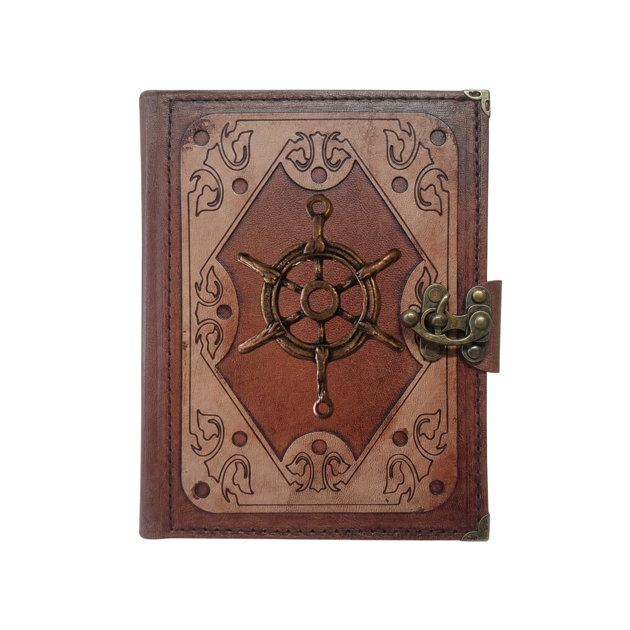 Hakiki Koyun Derisi Şamua Kağıt Defter | Katmanlı Çerçeve | Antik Metal Döküm | Gemi Dümeni