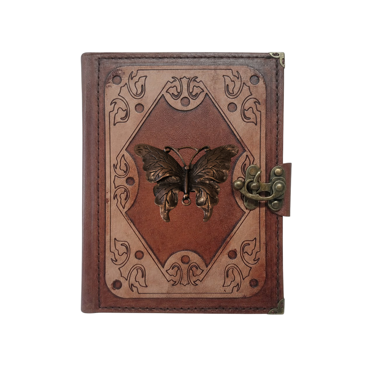 Hakiki Koyun Derisi Şamua Kağıt Defter | Katmanlı Çerçeve | Antik Metal Döküm | Kelebek