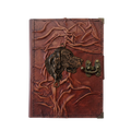 Genuine Sheepskin Leather Journal, Blank Chamois Paper | Full Wrinkled | Antique Metal Motif | Dog Head