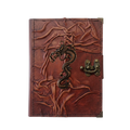 Genuine Sheepskin Leather Journal, Blank Chamois Paper | Full Wrinkled | Antique Metal Motif | Asian Serpent Dragon