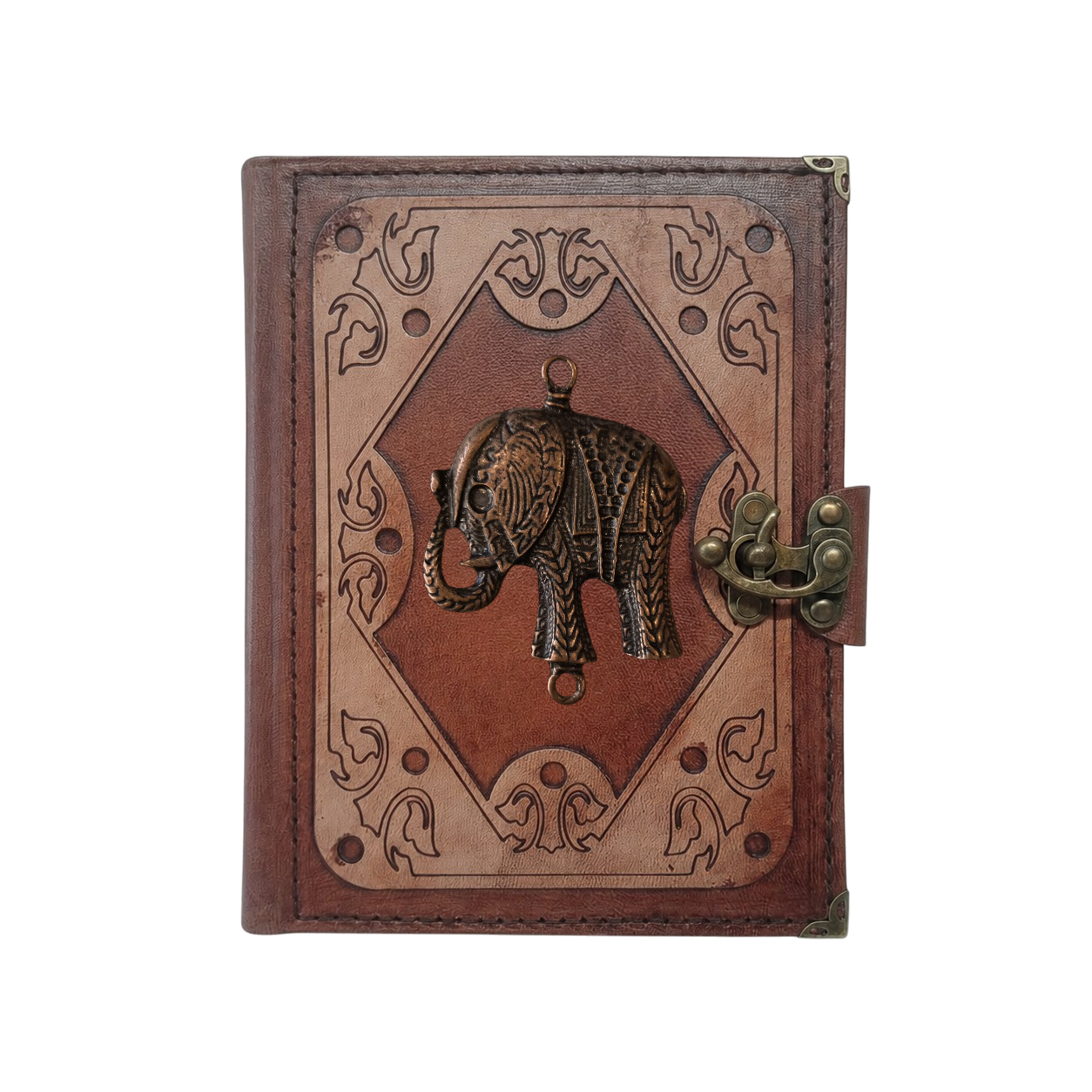 Hakiki Koyun Derisi Şamua Kağıt Defter | Katmanlı Çerçeve | Antik Metal Döküm | Fil