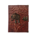 Genuine Sheepskin Leather Journal, Blank Chamois Paper | Full Wrinkled | Antique Metal Motif | Elephant