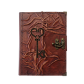 Genuine Sheepskin Leather Journal, Blank Chamois Paper | Full Wrinkled | Antique Metal Motif | Heart Skeleton Key