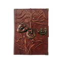 Genuine Sheepskin Leather Journal, Blank Chamois Paper | Full Wrinkled | Antique Metal Motif | Theater Masks
