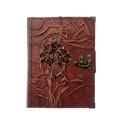 Genuine Sheepskin Leather Journal, Blank Chamois Paper | Full Wrinkled | Antique Metal Motif | Floral Tree of Life