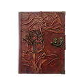 Genuine Sheepskin Leather Journal, Blank Chamois Paper | Full Wrinkled | Antique Metal Motif | Abstract Tree of Life