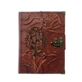Genuine Sheepskin Leather Journal, Blank Chamois Paper | Full Wrinkled | Antique Metal Motif | Woodland Tree of Life