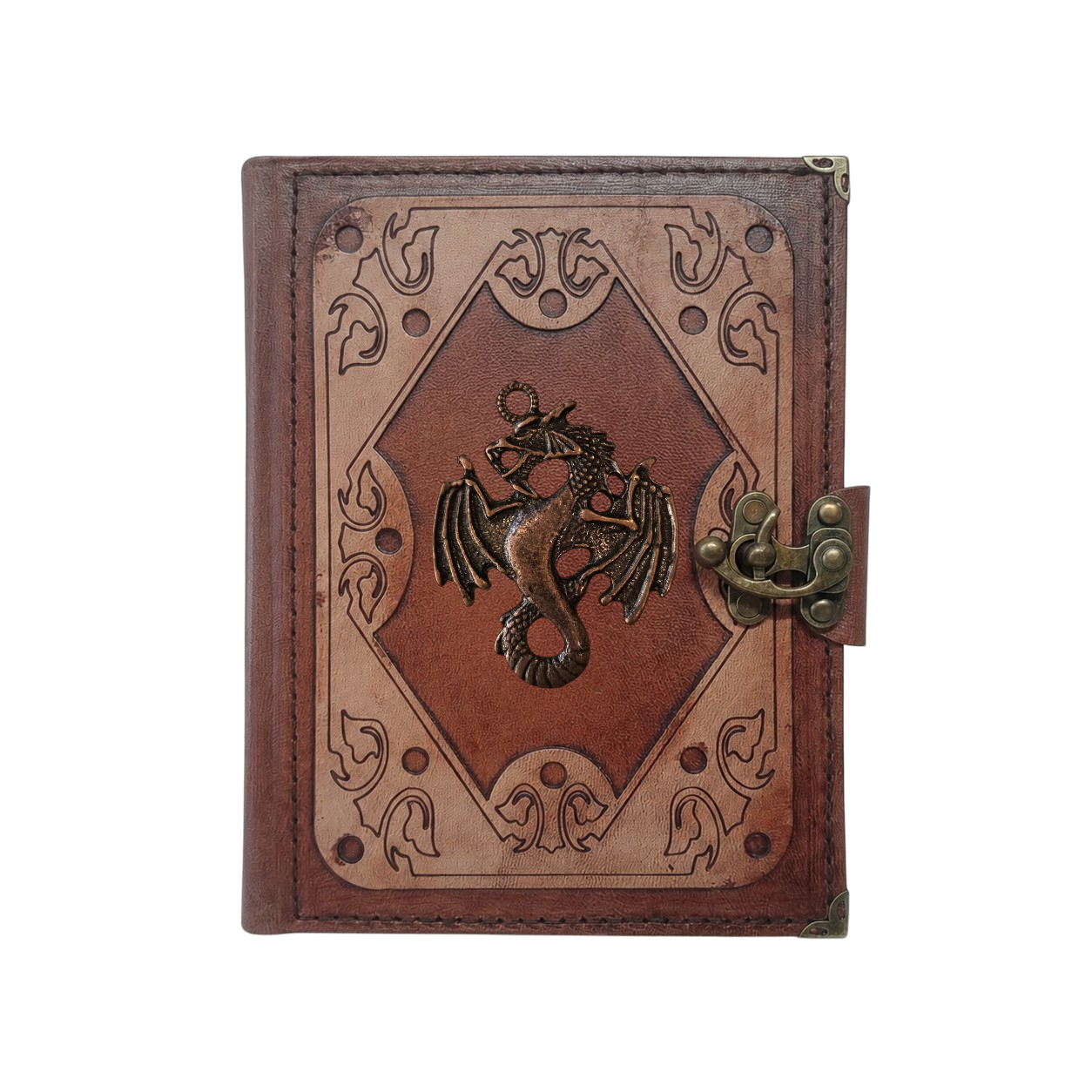 Hakiki Koyun Derisi Şamua Kağıt Defter | Katmanlı Çerçeve | Antik Metal Döküm | Uçan Yılan Ejderha