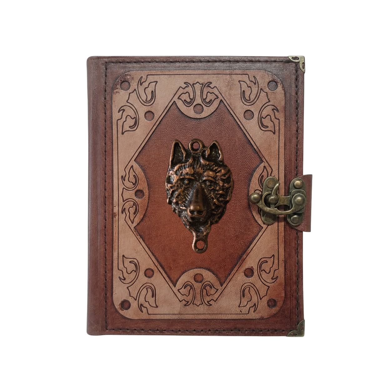 Hakiki Koyun Derisi Şamua Kağıt Defter | Katmanlı Çerçeve | Antik Metal Döküm | Kurt Kafası
